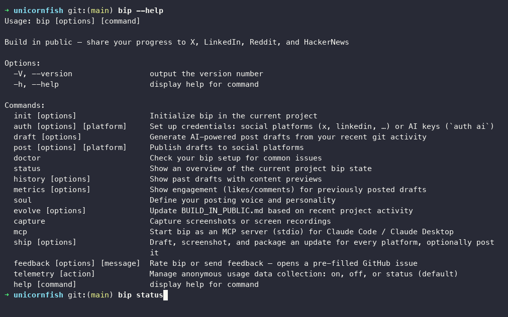 bip command list